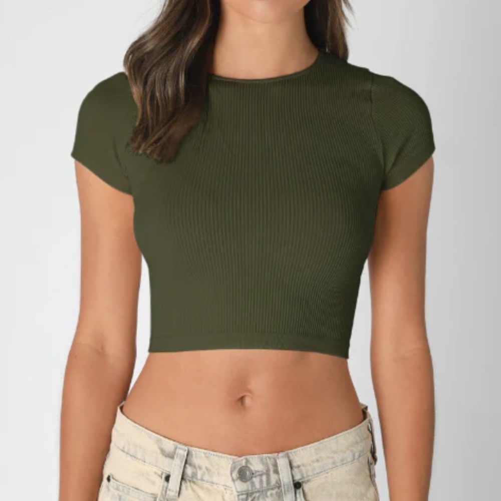 Olive Green Ribbed Crop Top